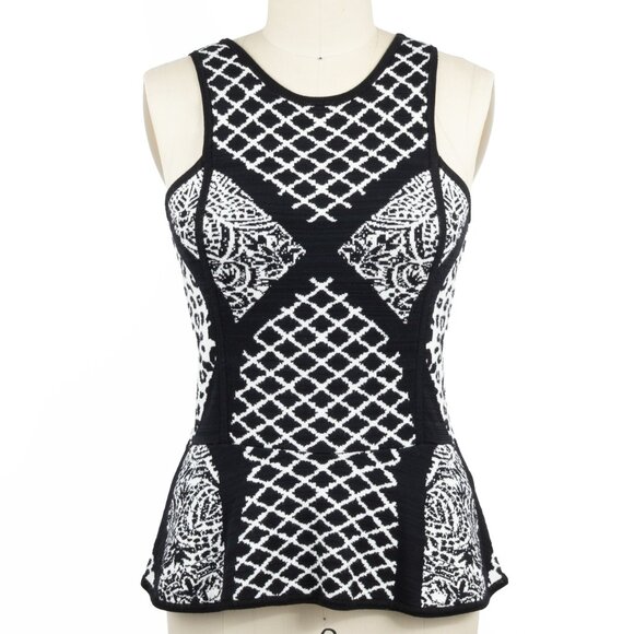 Nicole Miller Artelier Black & White Peplum Double Knit Tank Top Small - Picture 1 of 11